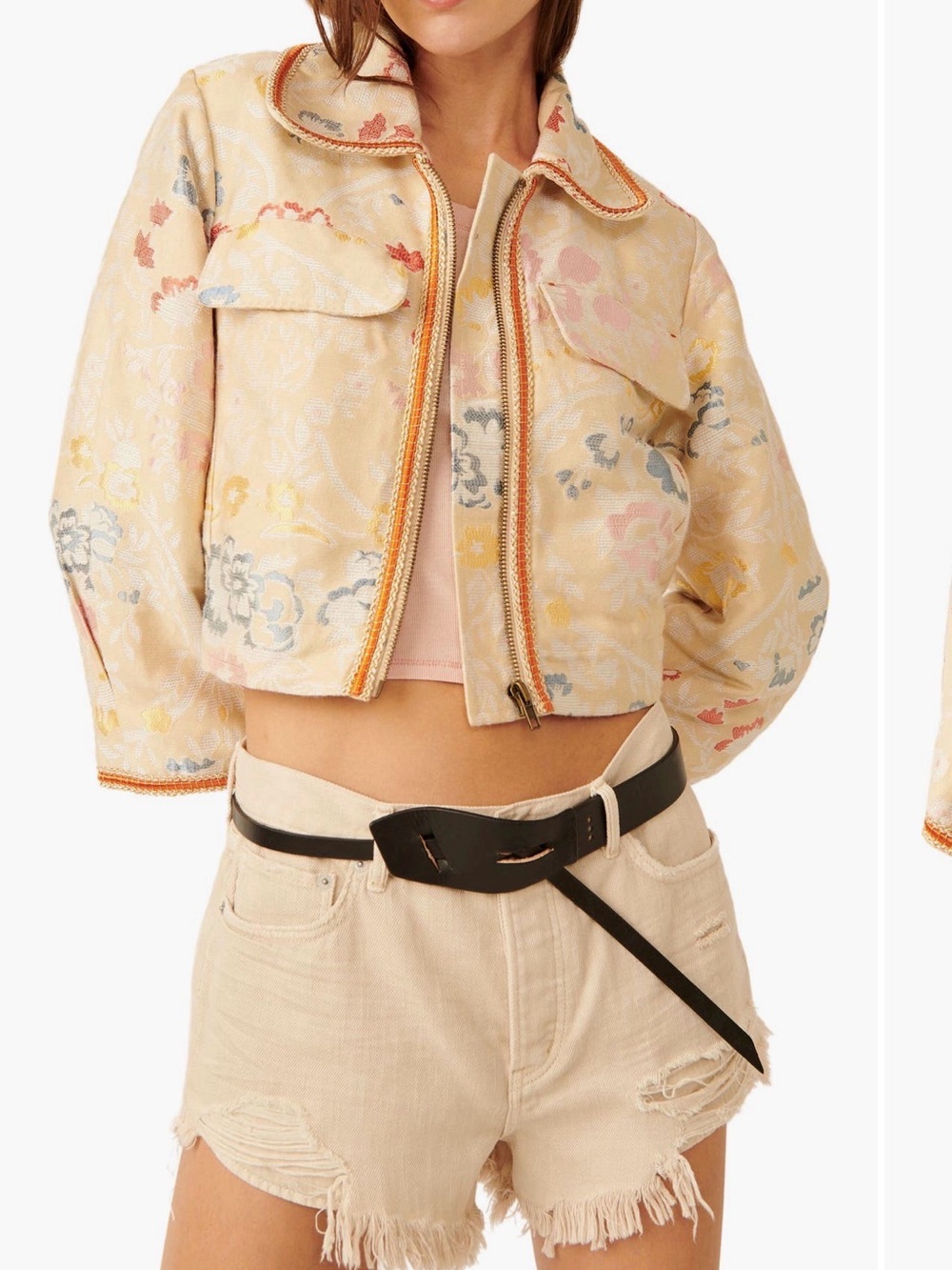 Free People Margot Floral Embroidered Crop Jacket Size S